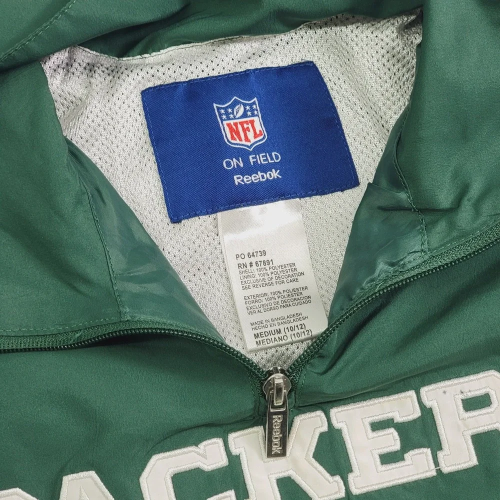 Green Bay Packers Jacket Youth Boys Sz M (12-14) Reebok NFL Windbreaker‎ Jacket